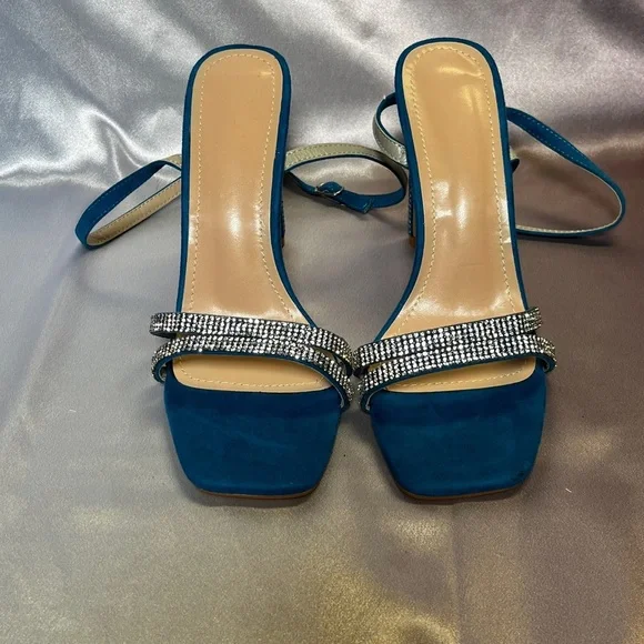 Elegant Blue Strappy Heels with Rhinestone Accents - Picture 1 of 5
